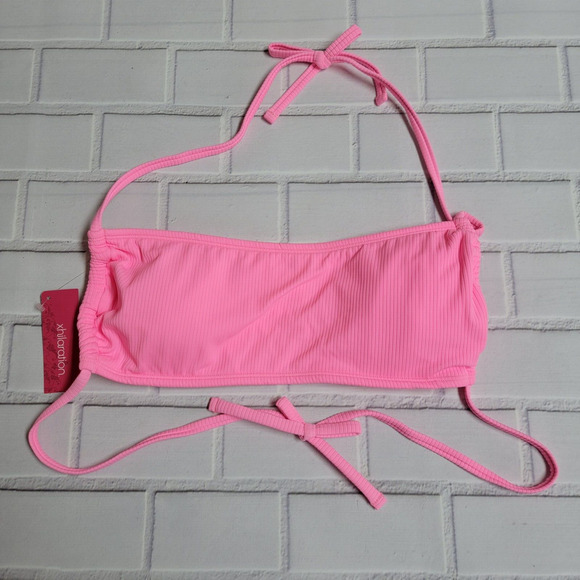 Xhilaration Juniors' Ribbed Apron Front Bralette Bikini Top Pink Size XL (12-14) - Picture 2 of 8